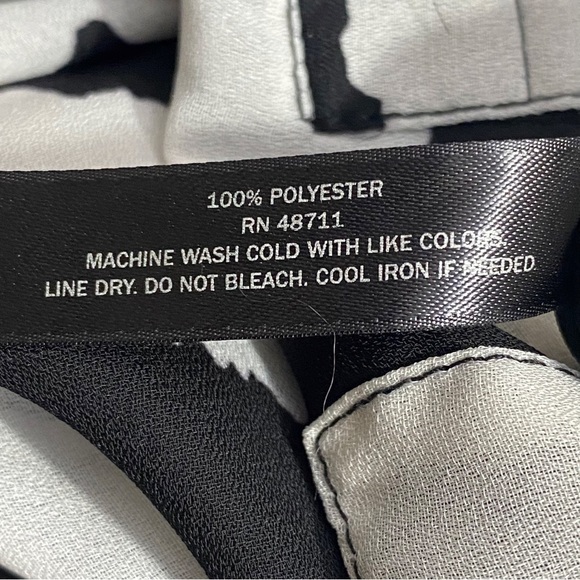 MASSINI bold print polyester chiffon sheer chest pocket blouse tab sleeves XL - Picture 7 of 7